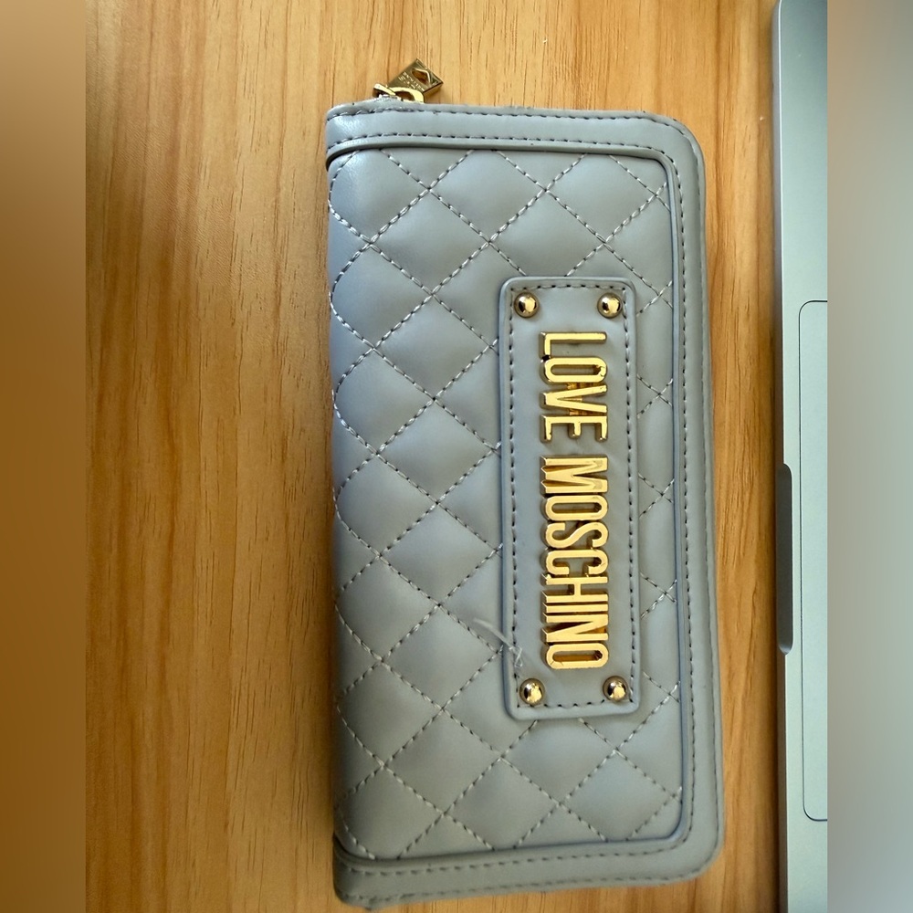 Love Moschino Quilted Wallet in Gray with Gold Accents